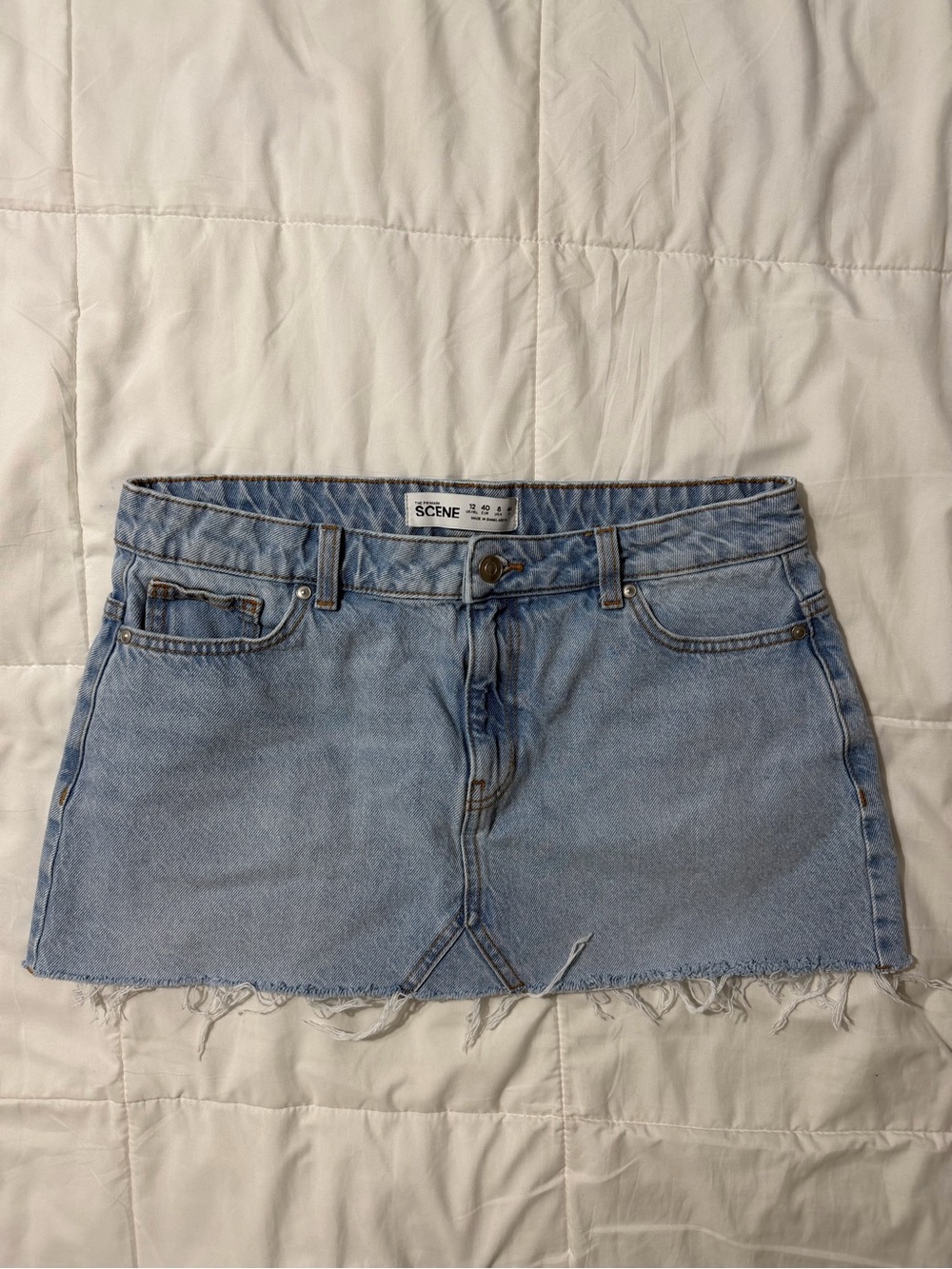 Primark Scene Light Wash Denim Mini Skirt Size 8 (US) Frayed Hem